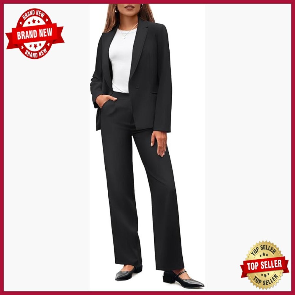 2-Piece Blazer Suit Set Wide Leg Pants Business Casual Outfit Formal